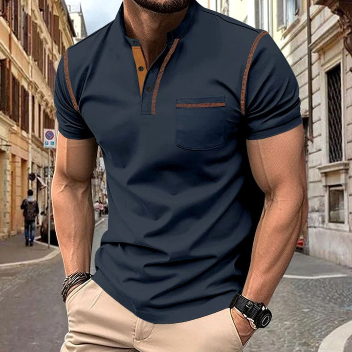 Men's Slim-Fit Henley Shirt Contrast-Stitch Chest Pocket