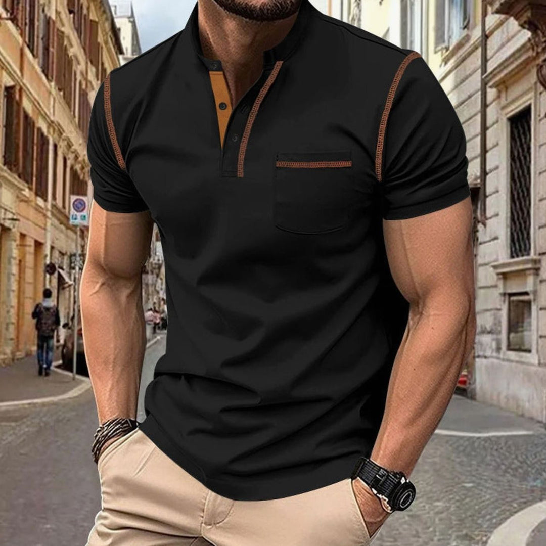 Men's Slim-Fit Henley Shirt Contrast-Stitch Chest Pocket