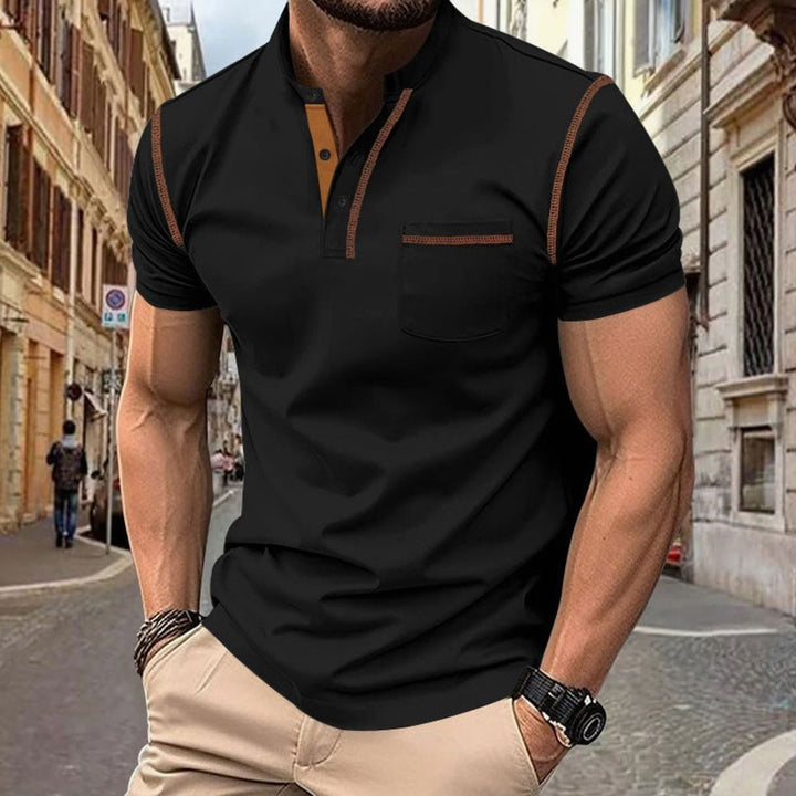 Men's Slim-Fit Henley Shirt Contrast-Stitch Chest Pocket