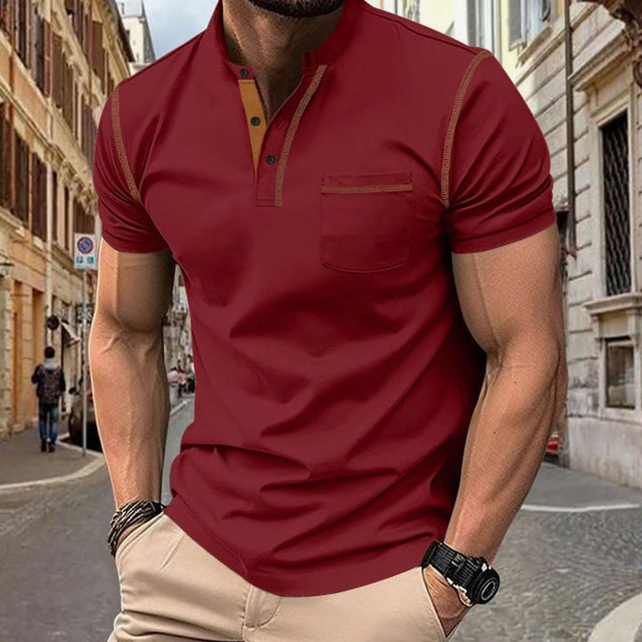 Men's Slim-Fit Henley Shirt Contrast-Stitch Chest Pocket