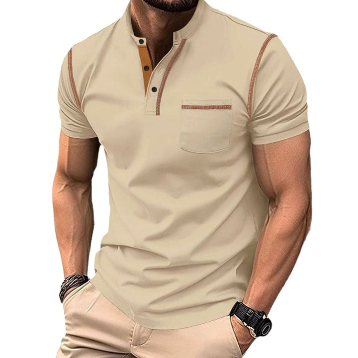 Men's Slim-Fit Henley Shirt Contrast-Stitch Chest Pocket