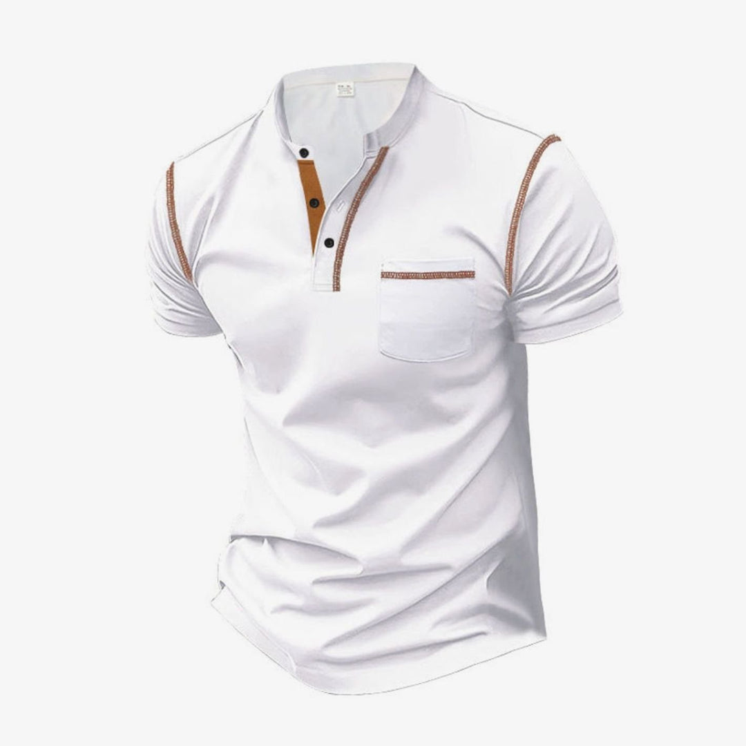 Men's Slim-Fit Henley Shirt Contrast-Stitch Chest Pocket - White