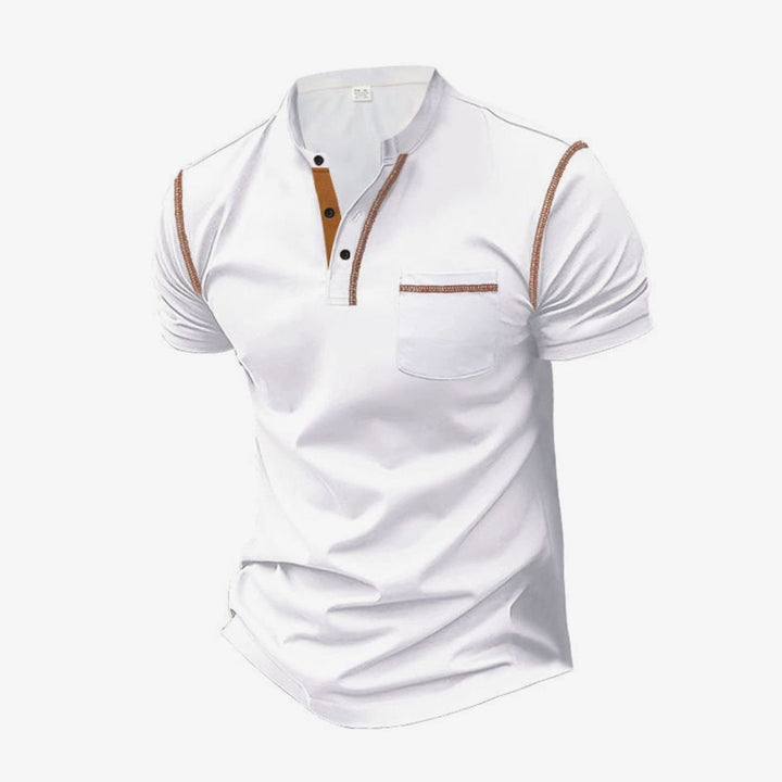 Men's Slim-Fit Henley Shirt Contrast-Stitch Chest Pocket - White