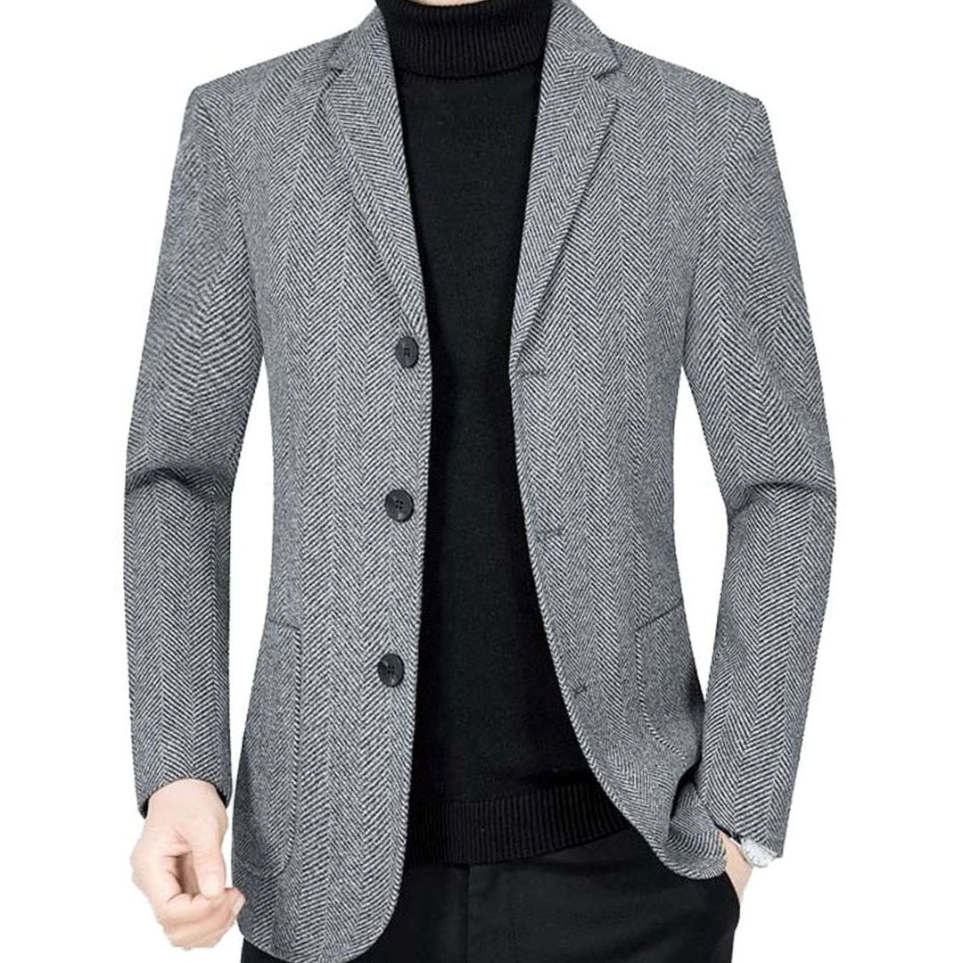 Men's Slim-Fit Herringbone Wool-Blend Blazer Jacket, Gray