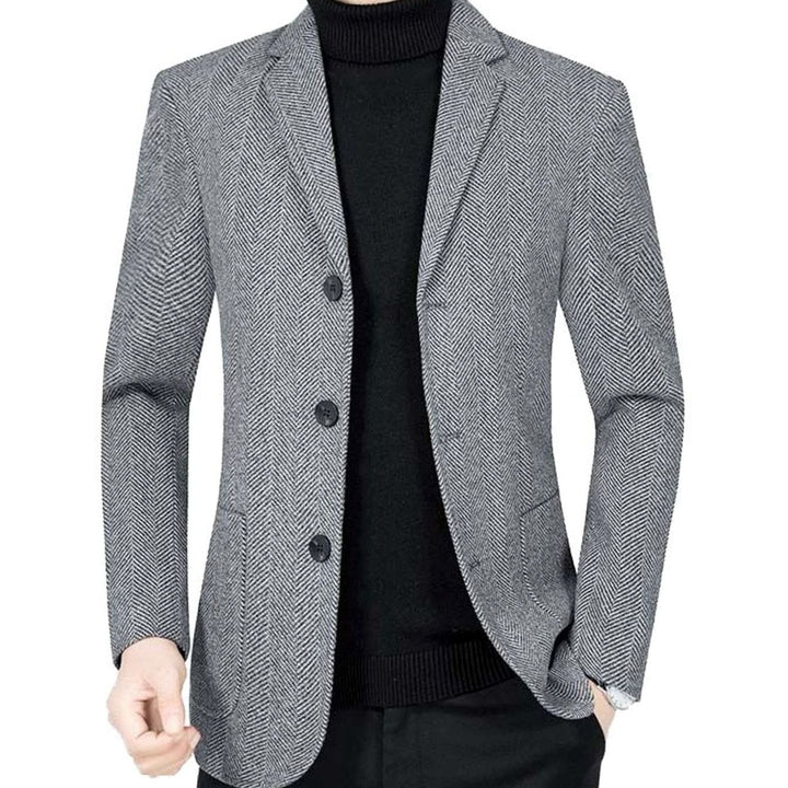 Men's Slim-Fit Herringbone Wool-Blend Blazer Jacket, Gray