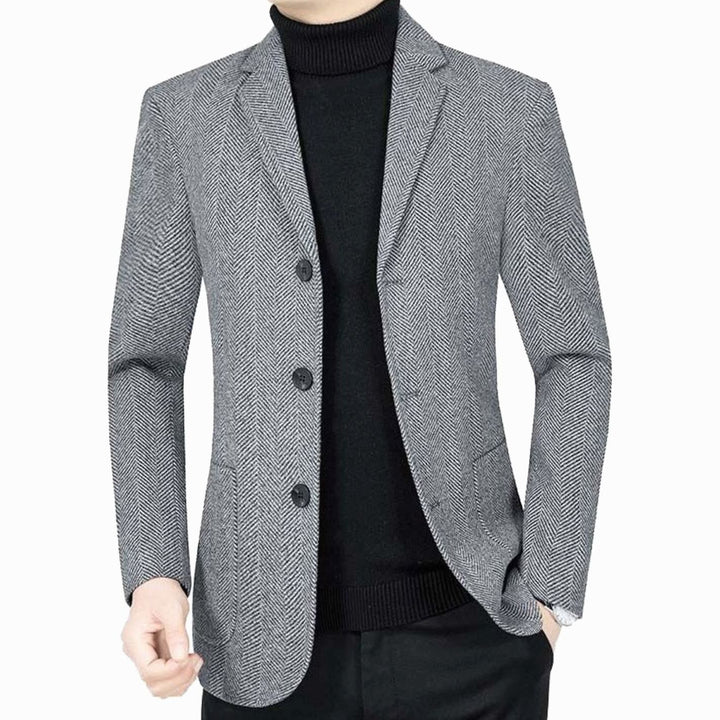 Men's Slim-Fit Herringbone Wool-Blend Blazer Jacket, Gray - Gray