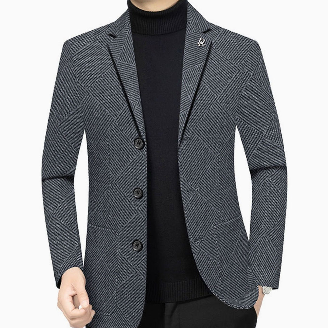Men's Slim-Fit Herringbone Wool-Blend Blazer Jacket, Gray