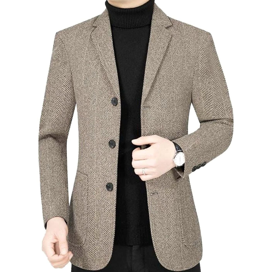 Men's Slim-Fit Herringbone Wool-Blend Blazer Jacket, Gray - Coffee