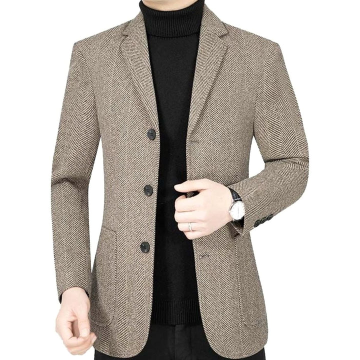 Men's Slim-Fit Herringbone Wool-Blend Blazer Jacket, Gray - Coffee
