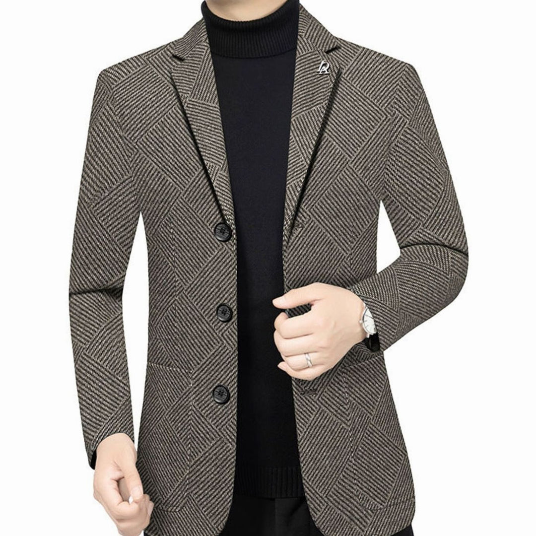 Men's Slim-Fit Herringbone Wool-Blend Blazer Jacket, Gray - Coffee Brown
