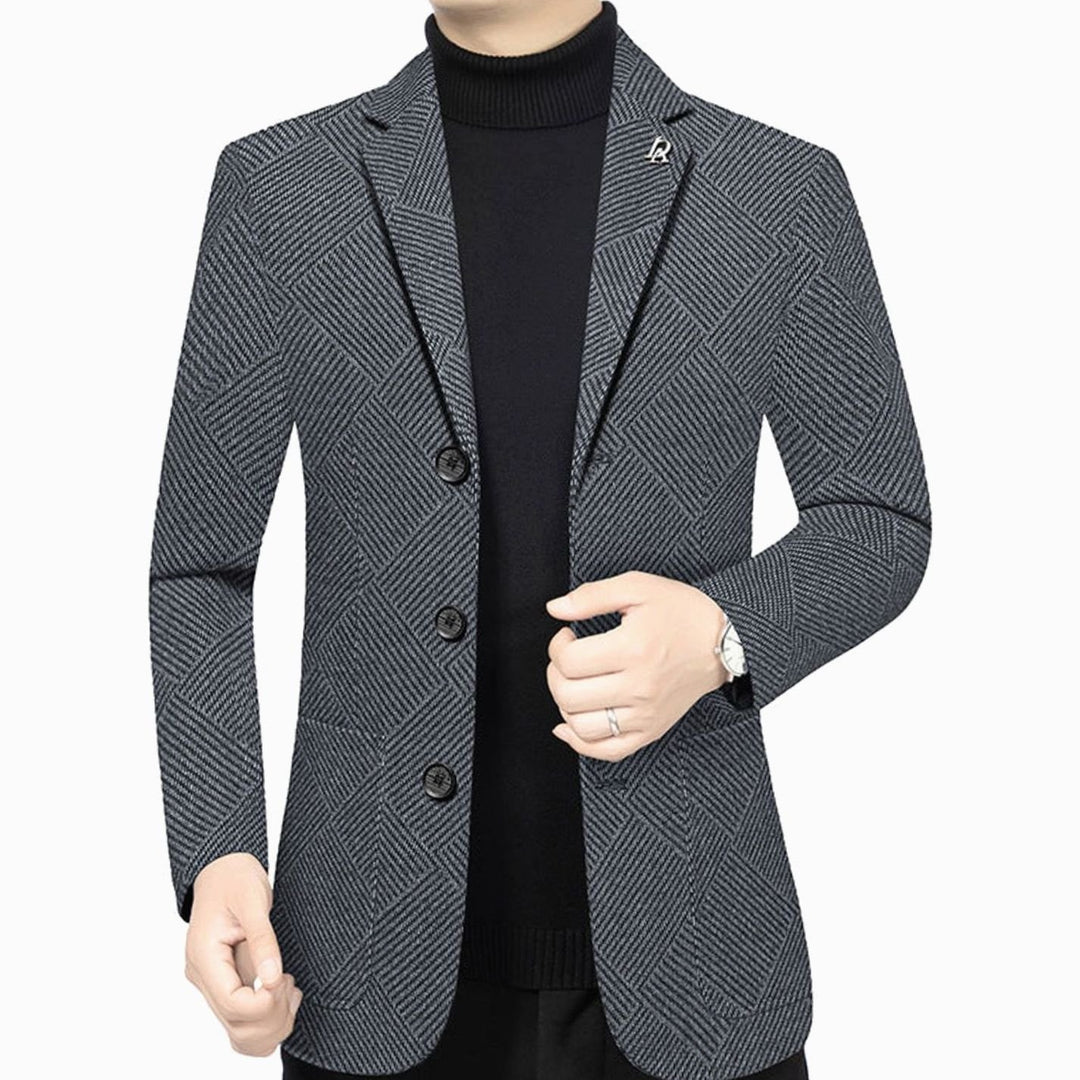 Men's Slim-Fit Herringbone Wool-Blend Blazer Jacket, Gray