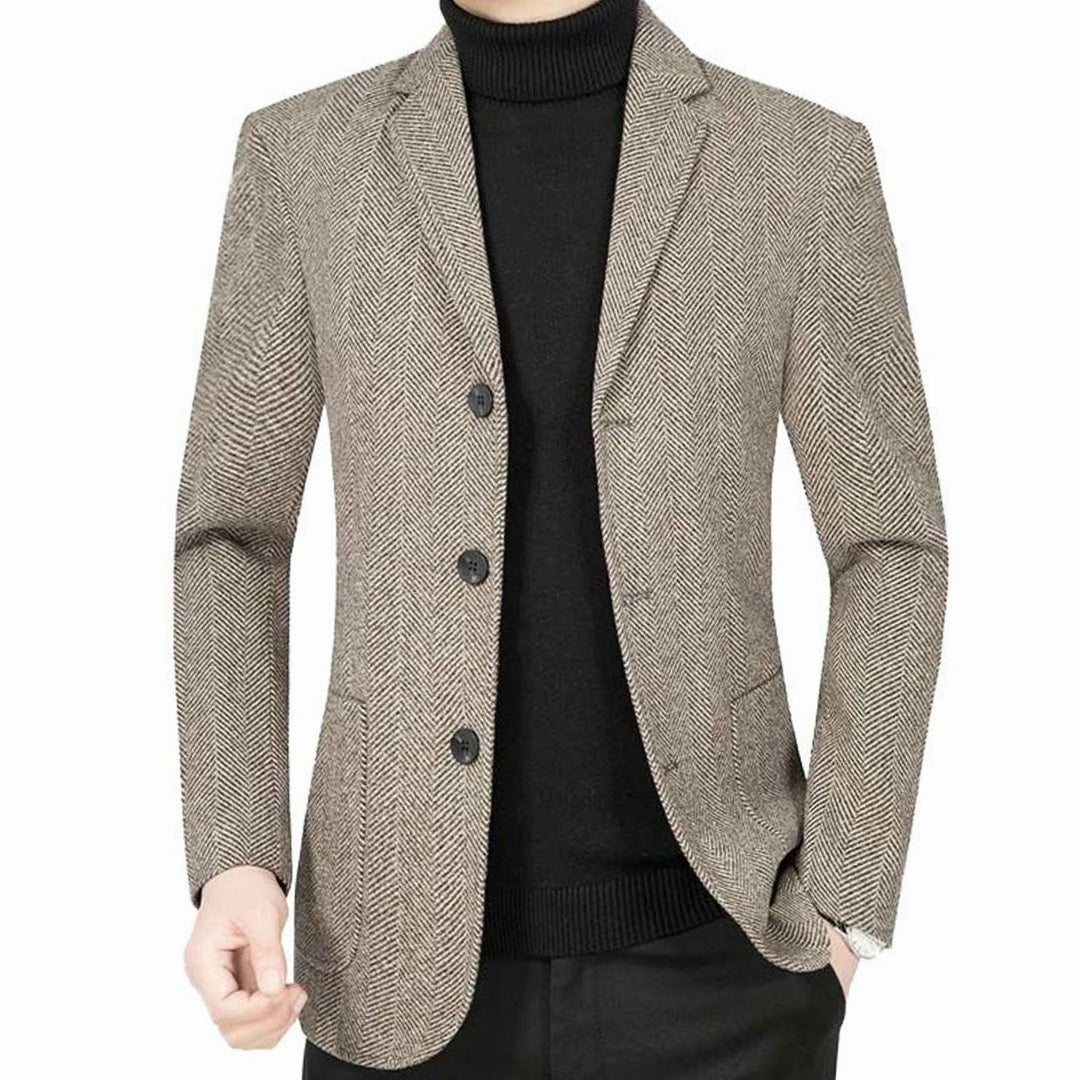 Men's Slim-Fit Herringbone Wool-Blend Blazer Jacket, Gray