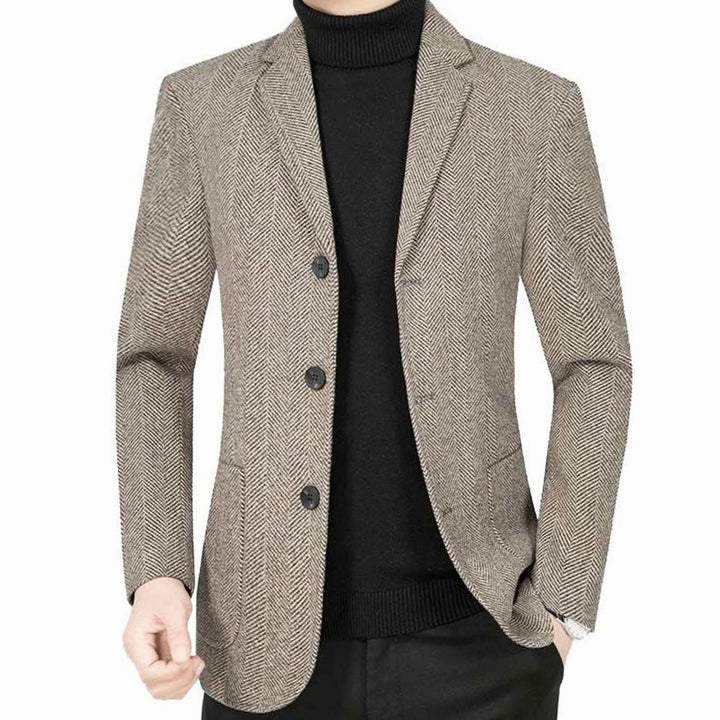 Men's Slim-Fit Herringbone Wool-Blend Blazer Jacket, Gray