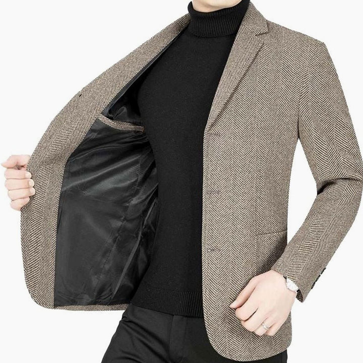Men's Slim-Fit Herringbone Wool-Blend Blazer Jacket, Gray