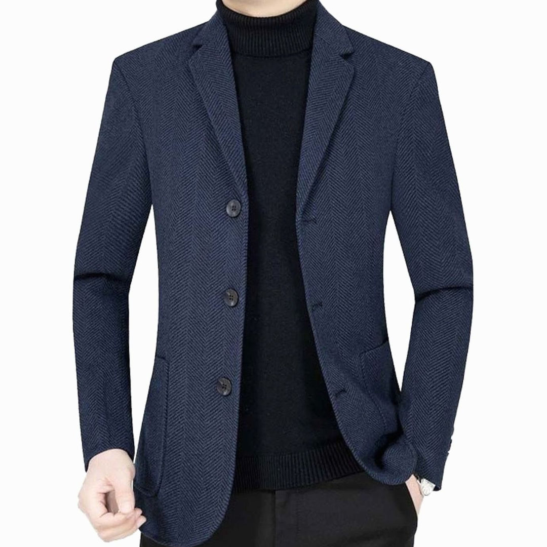 Men's Slim-Fit Herringbone Wool-Blend Blazer Jacket, Gray - Navy Blue