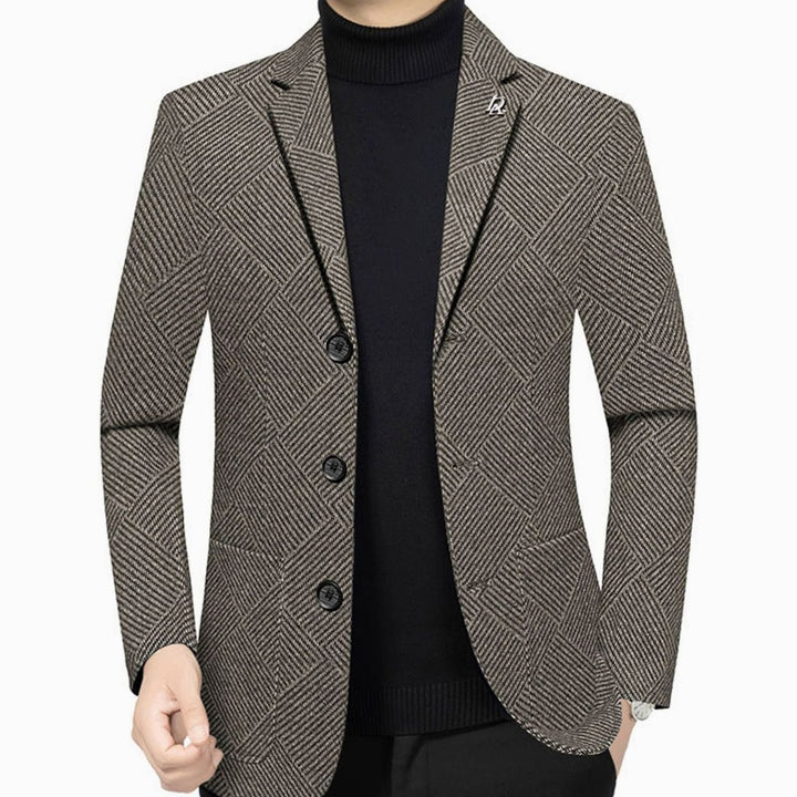 Men's Slim-Fit Herringbone Wool-Blend Blazer Jacket, Gray