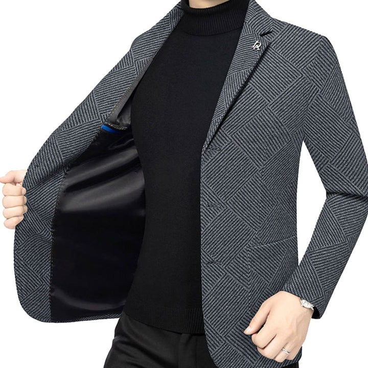 Men's Slim-Fit Herringbone Wool-Blend Blazer Jacket, Gray