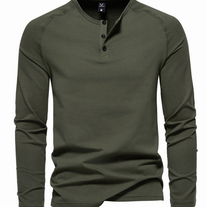 Men's Slim-Fit Long Sleeve Cotton Blend Henley Shirt - Army Green