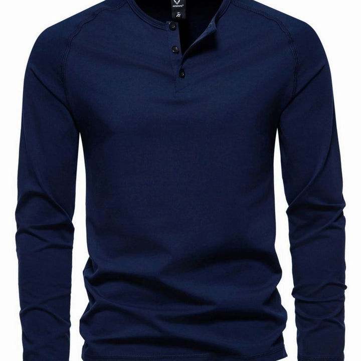 Men's Slim-Fit Long Sleeve Cotton Blend Henley Shirt