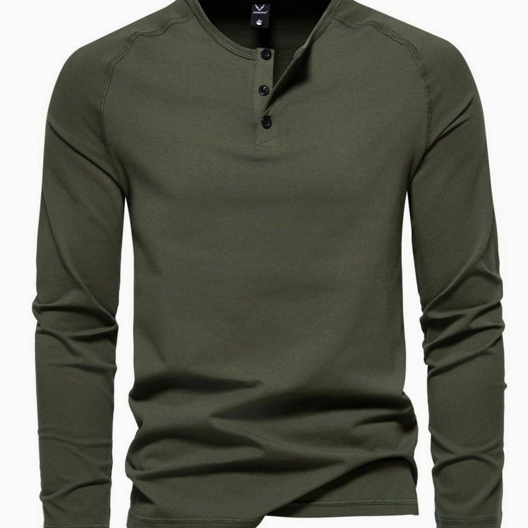 Men's Slim-Fit Long Sleeve Cotton Blend Henley Shirt