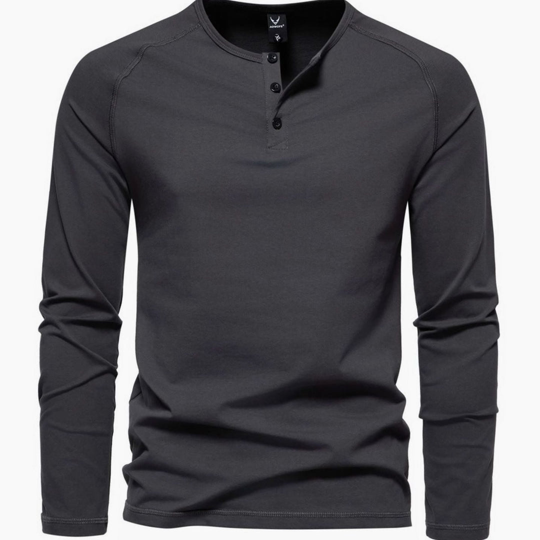 Men's Slim-Fit Long Sleeve Cotton Blend Henley Shirt