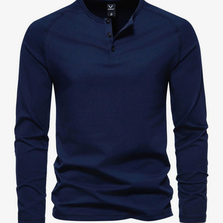 Men's Slim-Fit Long Sleeve Cotton Blend Henley Shirt - Navy Blue