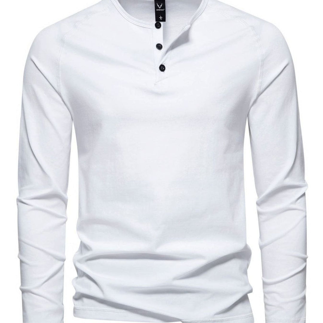 Men's Slim-Fit Long Sleeve Cotton Blend Henley Shirt - White