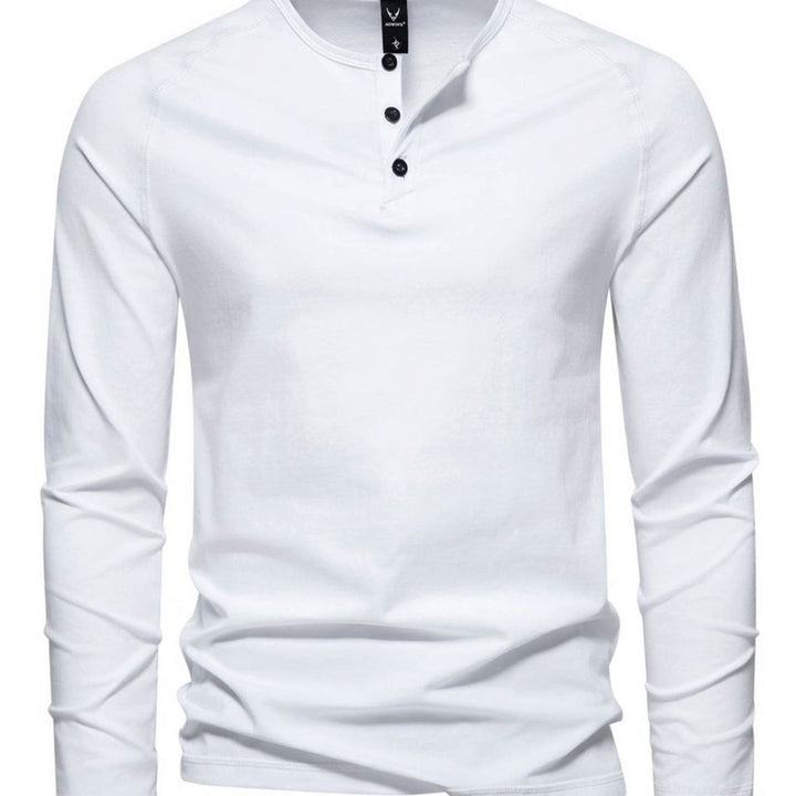 Men's Slim-Fit Long Sleeve Cotton Blend Henley Shirt - White
