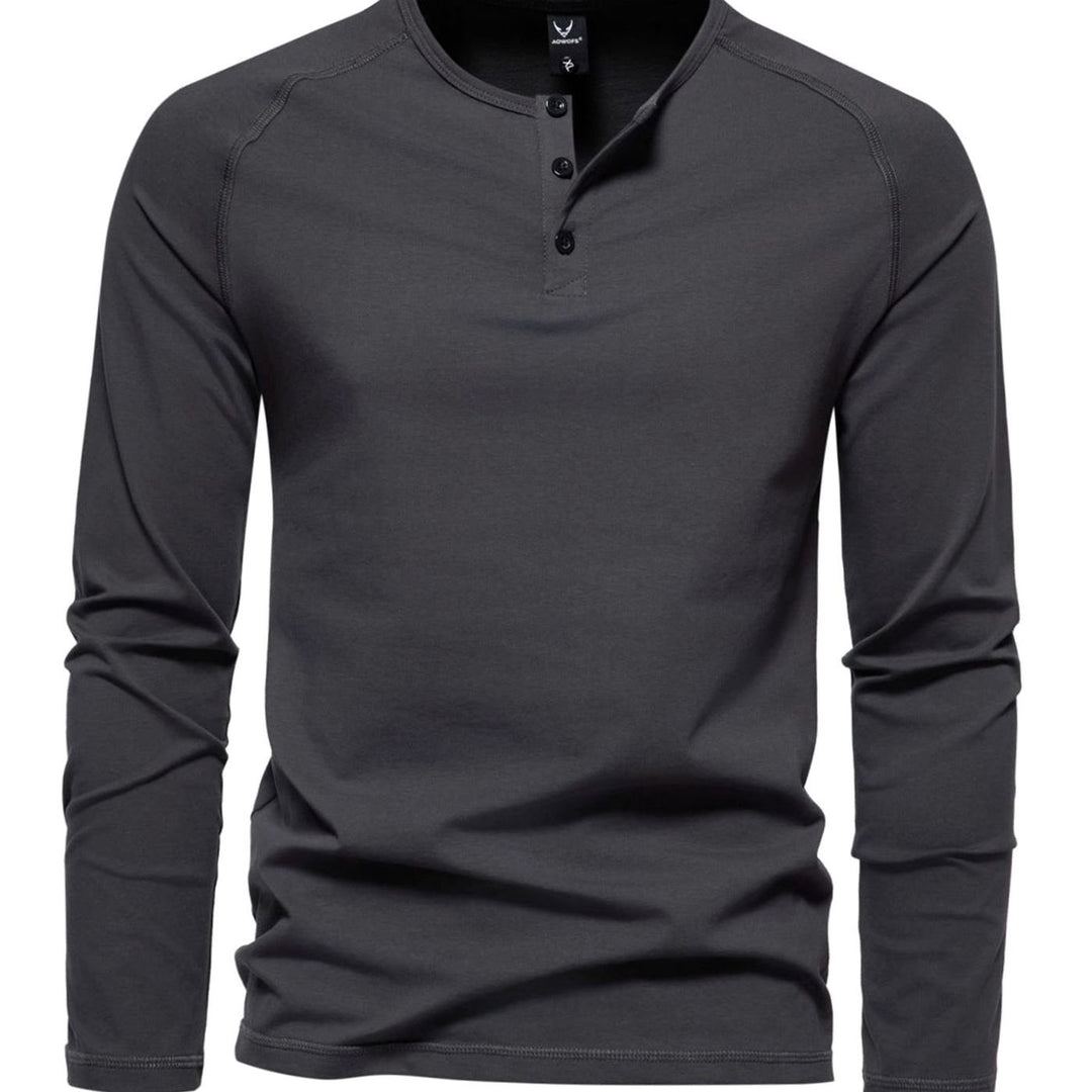 Men's Slim-Fit Long Sleeve Cotton Blend Henley Shirt - Dark Gray