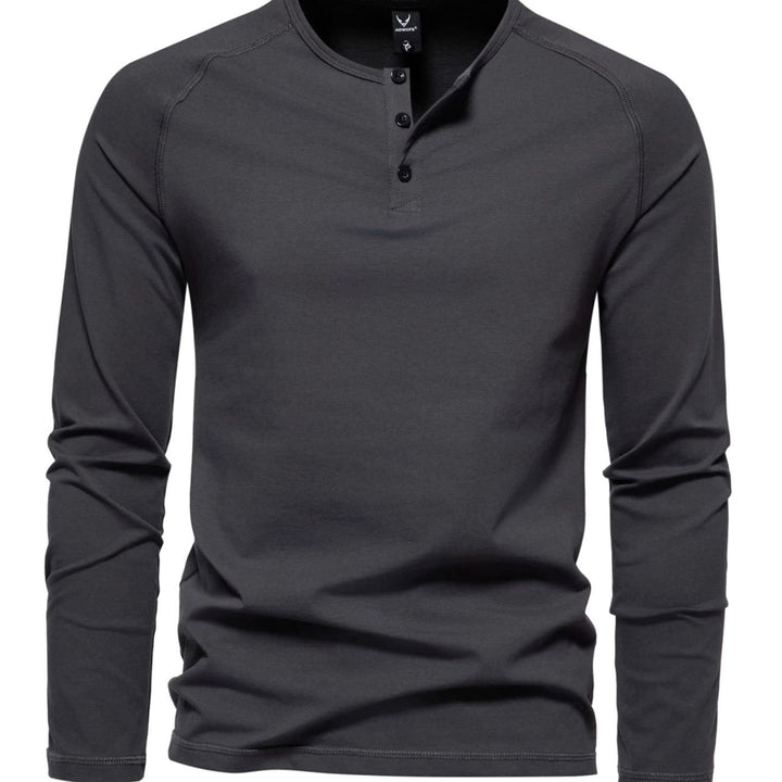 Men's Slim-Fit Long Sleeve Cotton Blend Henley Shirt - Dark Gray