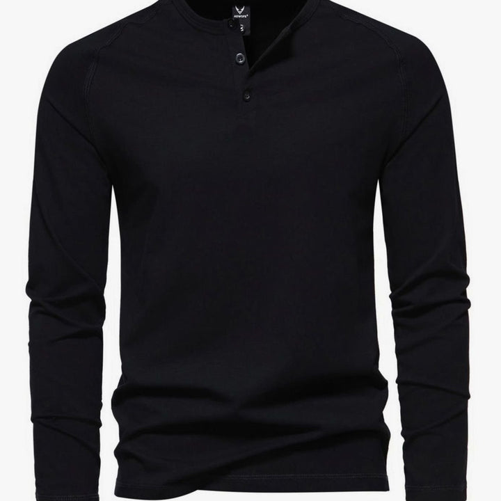 Men's Slim-Fit Long Sleeve Cotton Blend Henley Shirt - Black