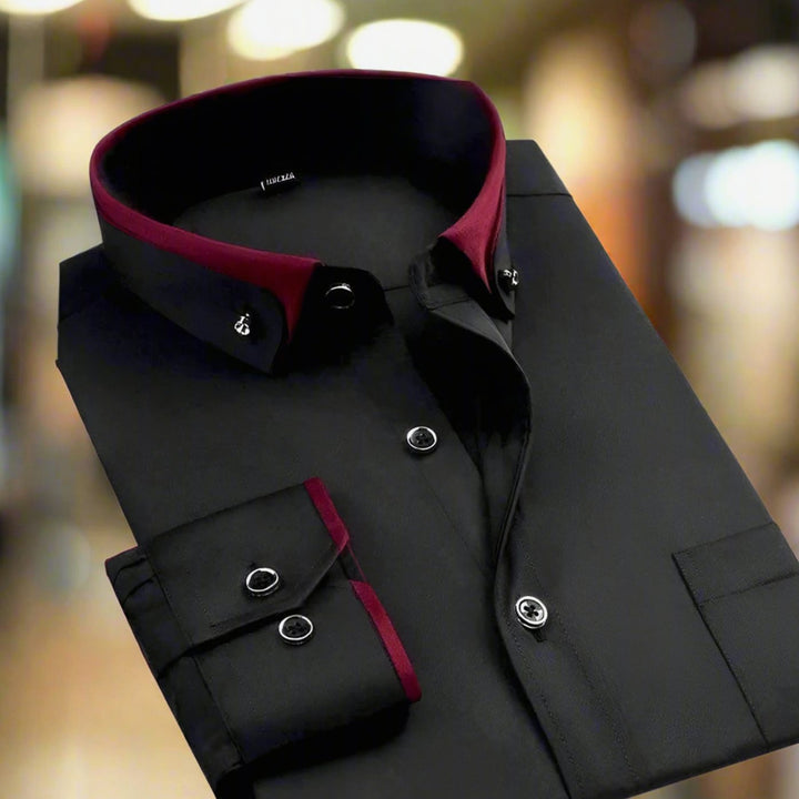 Men's Slim-Fit Long-Sleeve Dress Shirt Contrast Collar - Black