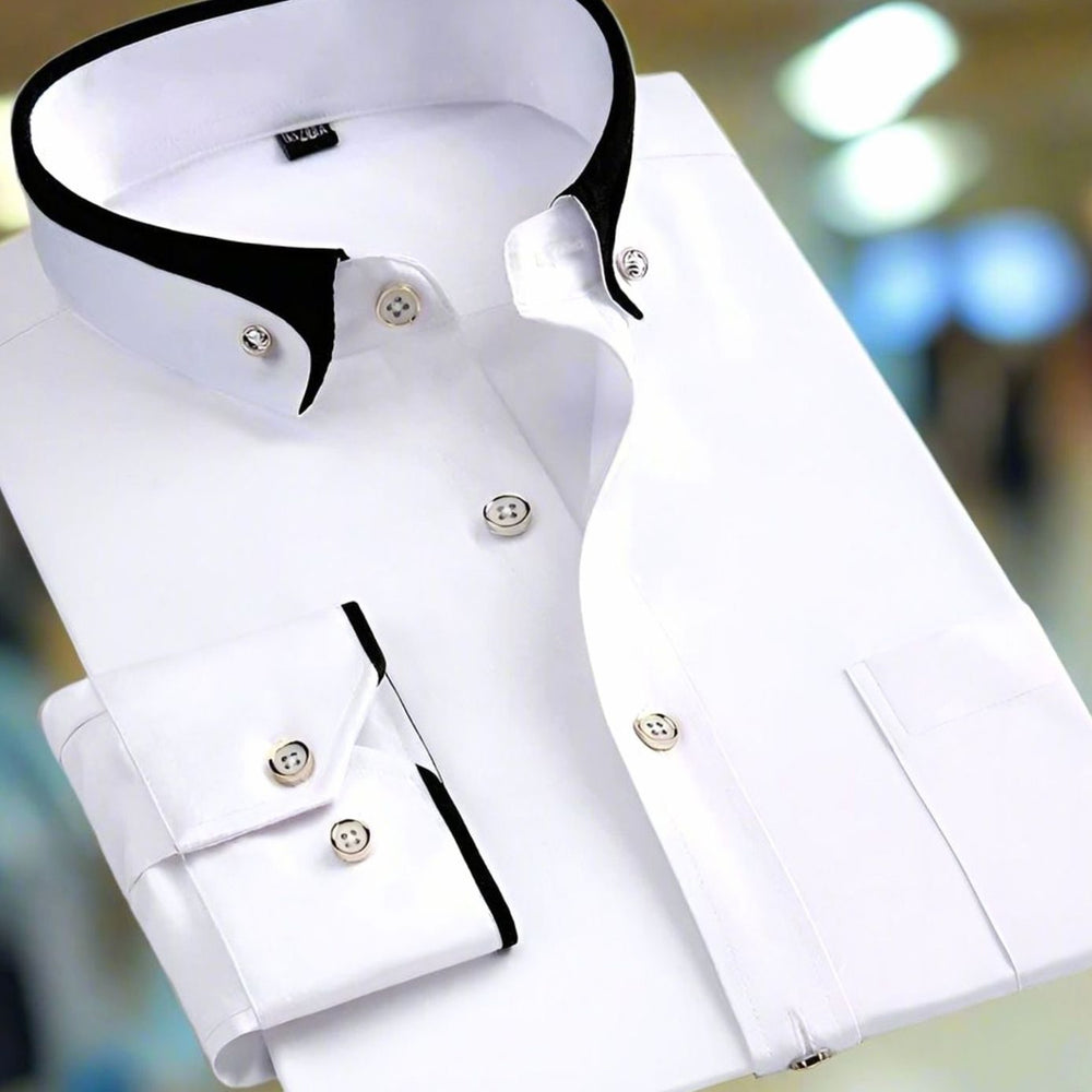 Men's Slim-Fit Long-Sleeve Dress Shirt Contrast Collar - White