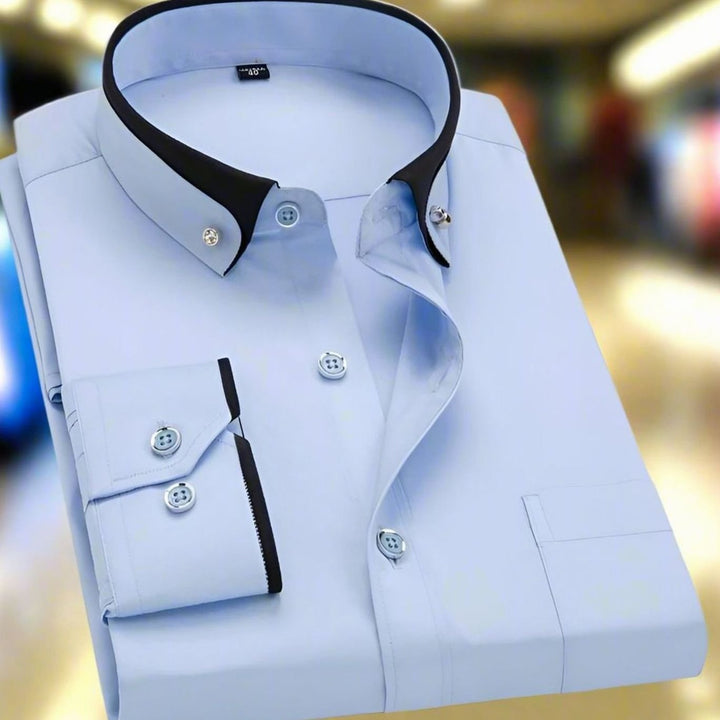 Men's Slim-Fit Long-Sleeve Dress Shirt Contrast Collar - Light Blue