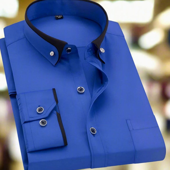 Men's Slim-Fit Long-Sleeve Dress Shirt Contrast Collar - Blue
