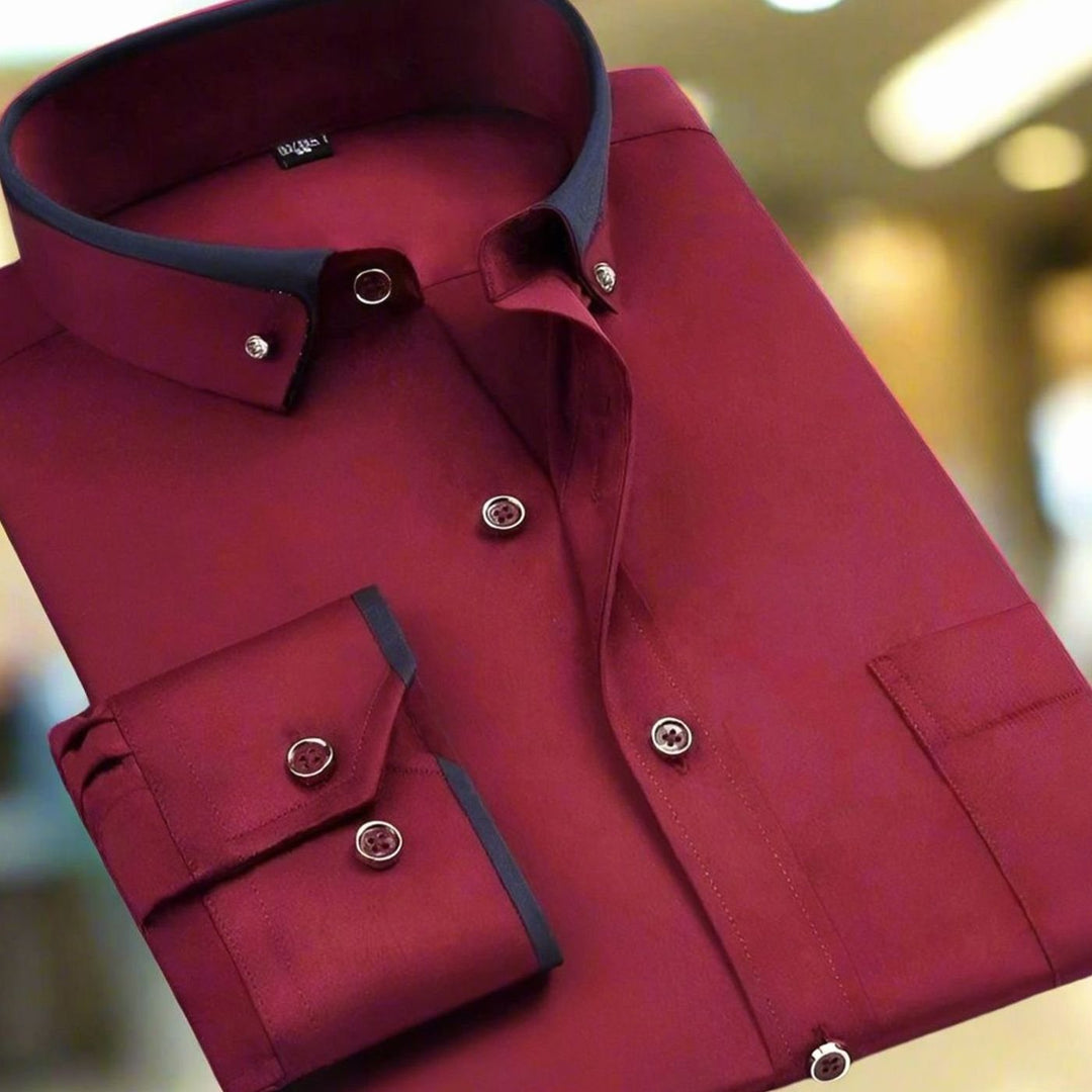 Men's Slim-Fit Long-Sleeve Dress Shirt Contrast Collar - Red