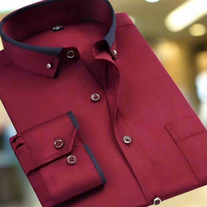 Men's Slim-Fit Long-Sleeve Dress Shirt Contrast Collar - Red