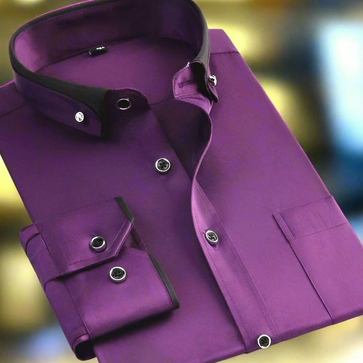 Men's Slim-Fit Long-Sleeve Dress Shirt Contrast Collar - Lilac