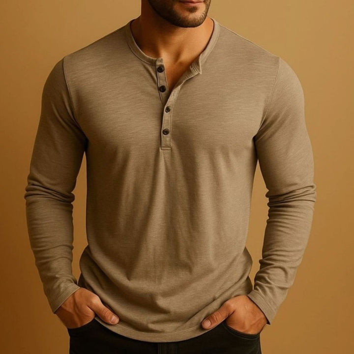 Men's Slim Fit Long Sleeve Henley Shirt - Khaki