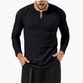 Henry | Men's Slim-Fit Long Sleeve Henley Shirt Textured Cotton Blend