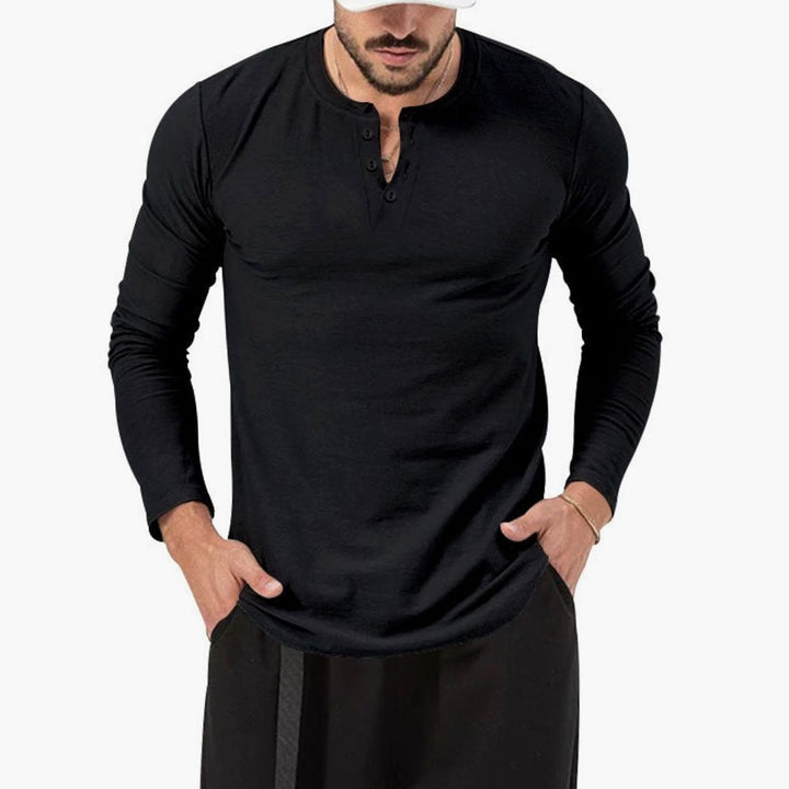 Men's Slim-Fit Long Sleeve Henley Shirt Textured Cotton Blend