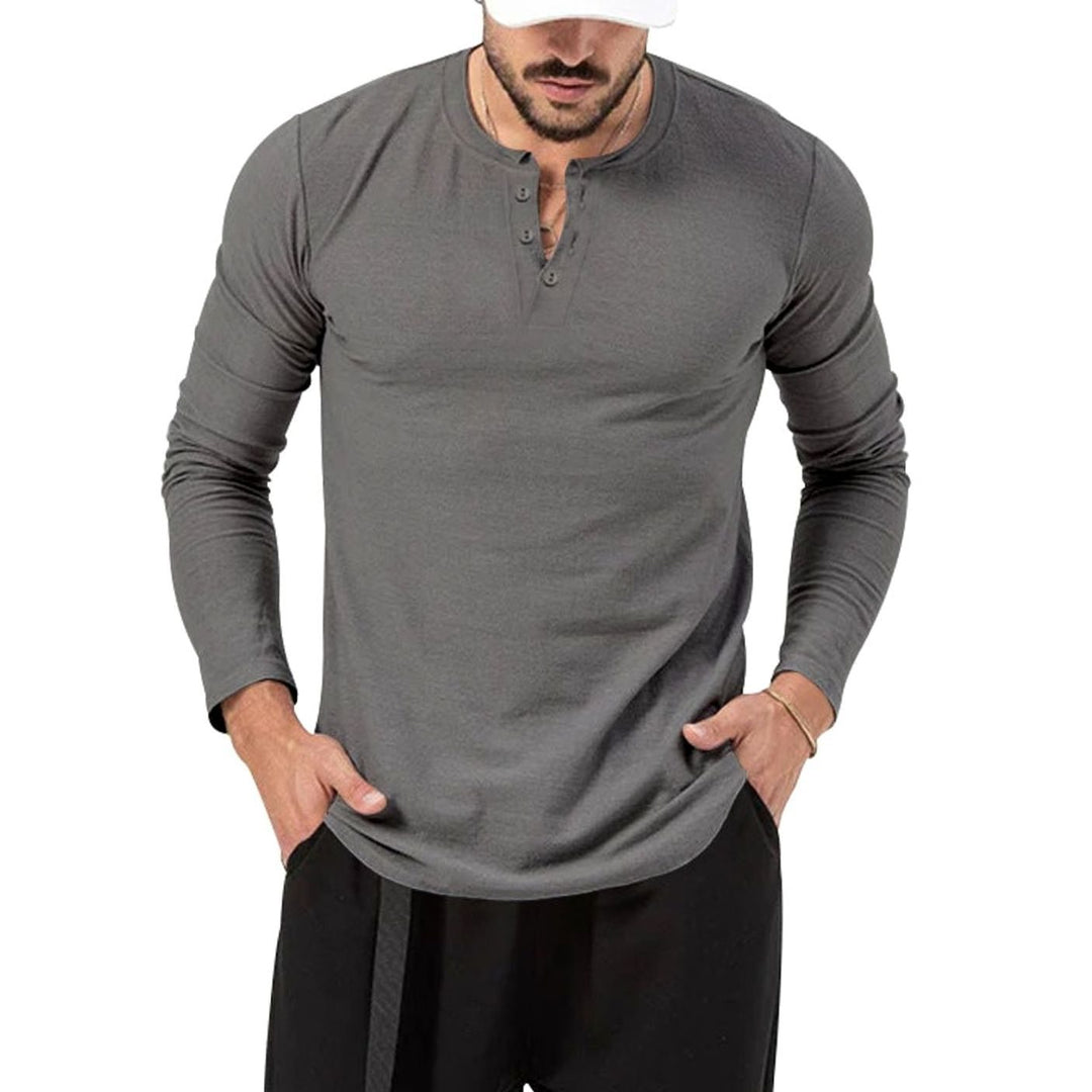 Men's Slim-Fit Long Sleeve Henley Shirt Textured Cotton Blend - Dark Gray