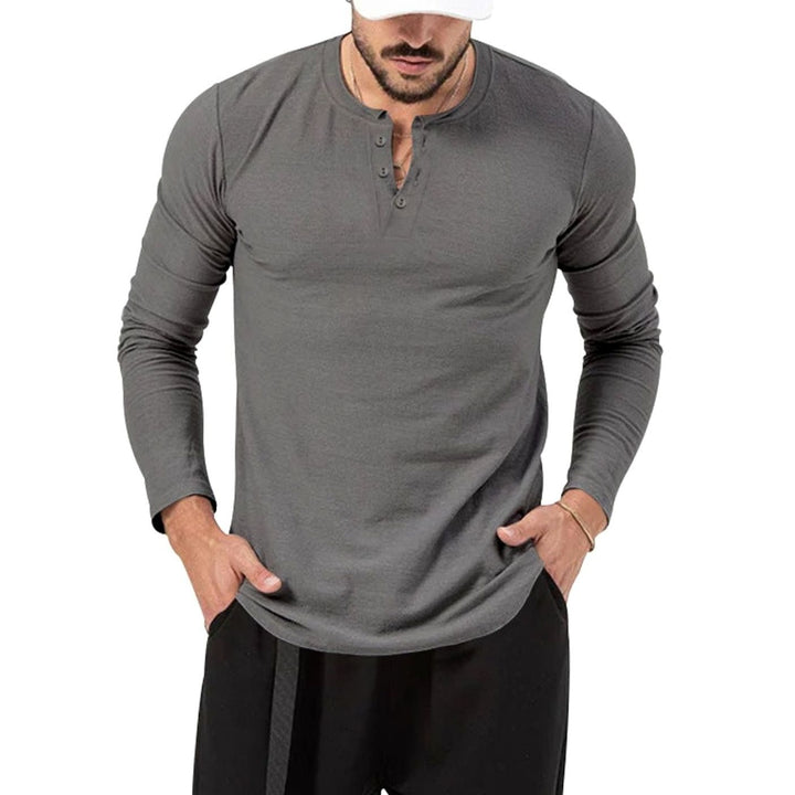 Men's Slim-Fit Long Sleeve Henley Shirt Textured Cotton Blend - Dark Gray