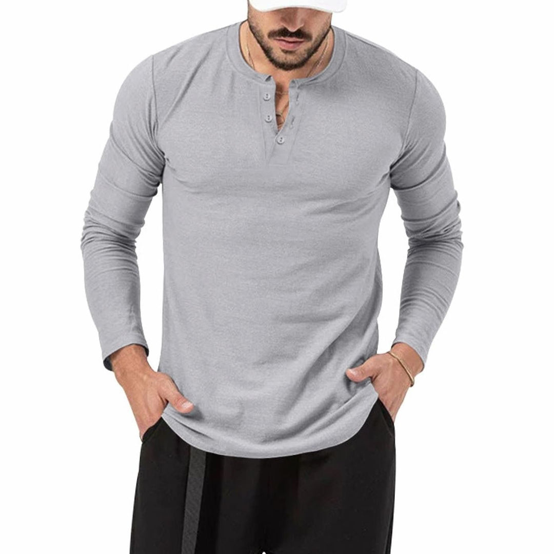 Men's Slim-Fit Long Sleeve Henley Shirt Textured Cotton Blend - Light Gray