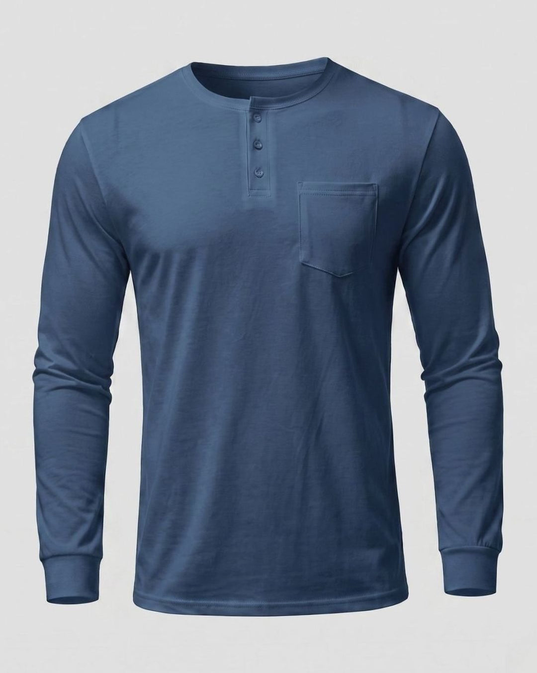 Men's Slim-Fit Long Sleeve Henley Shirt with Chest Pocket - Navy Blue
