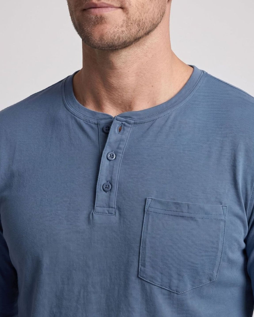 Men's Slim-Fit Long Sleeve Henley Shirt with Chest Pocket