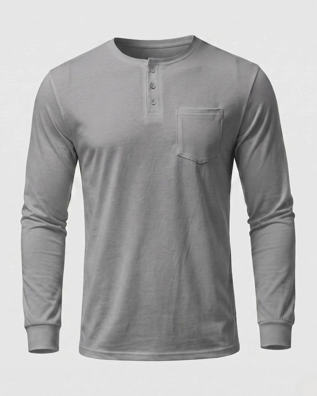 Men's Slim-Fit Long Sleeve Henley Shirt with Chest Pocket - Gray