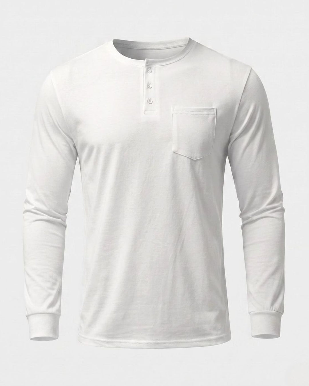 Men's Slim-Fit Long Sleeve Henley Shirt with Chest Pocket - White