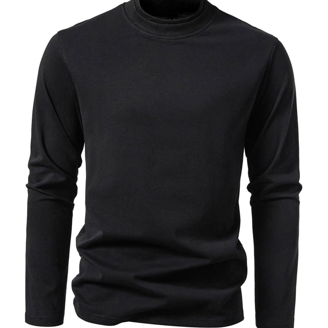 Men's Slim-Fit Mock Neck Long-Sleeve Cotton Blend Shirt - Black
