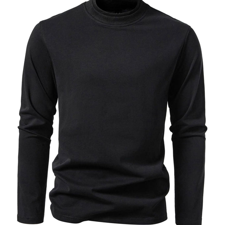 Men's Slim-Fit Mock Neck Long-Sleeve Cotton Blend Shirt - Black